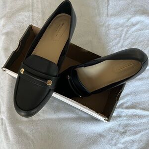 Liz Claiborne Black Slip-On Penny Loafers with Gold Accent